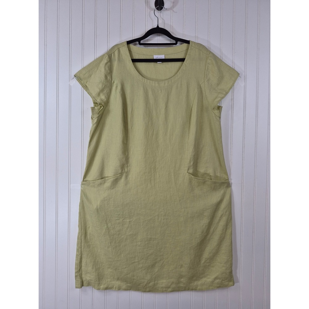 J. Jill 100% Linen Shift Dress Womens Large Sage Green Short Sleeve Pocketed